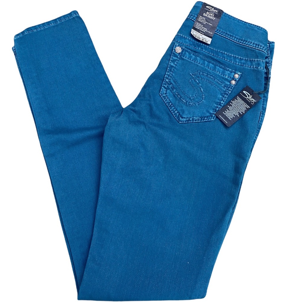 Silver Suki Skinny Jeans, Teal